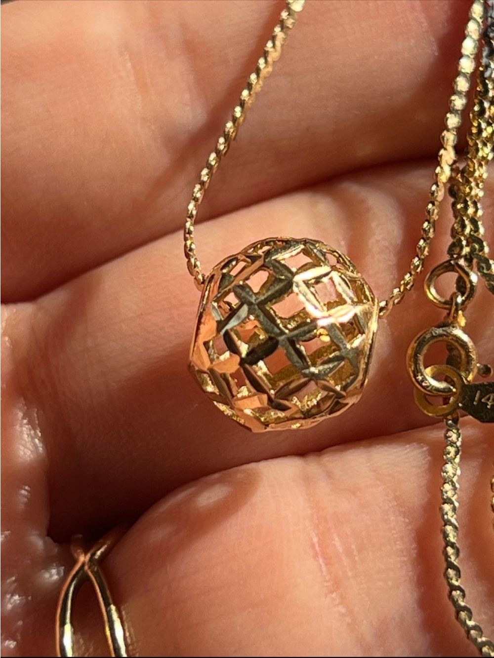 14k Gold Lattice Sphere Pendant Necklace - Women Jewelry - Picture 3 of 8